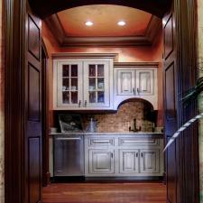 Butler pantry copper metallic glazed walls and ceiling and wood glazed trim
